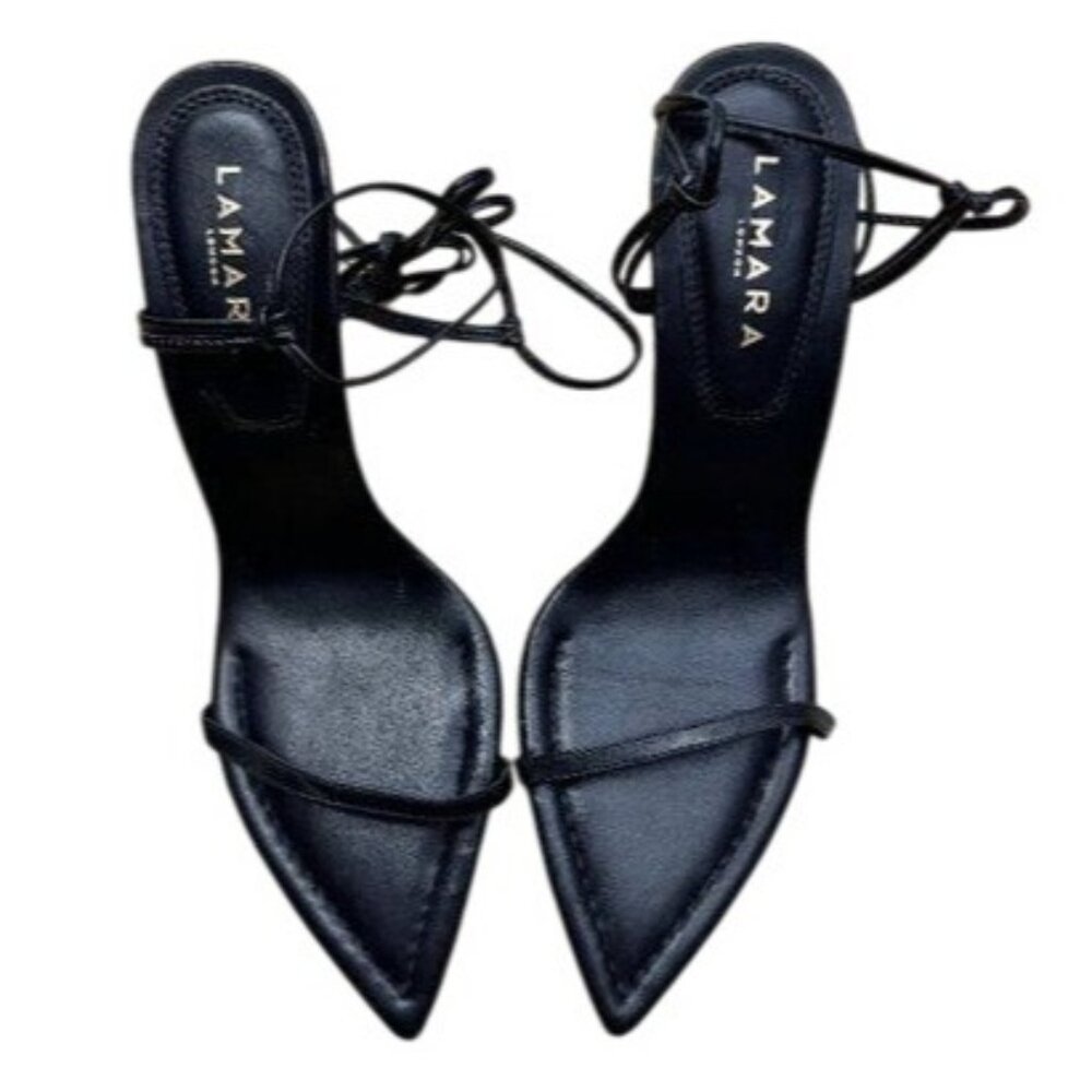 LAMARA LONDON SWEET LOVER  100mm Ankle Tie Sandals in Black
